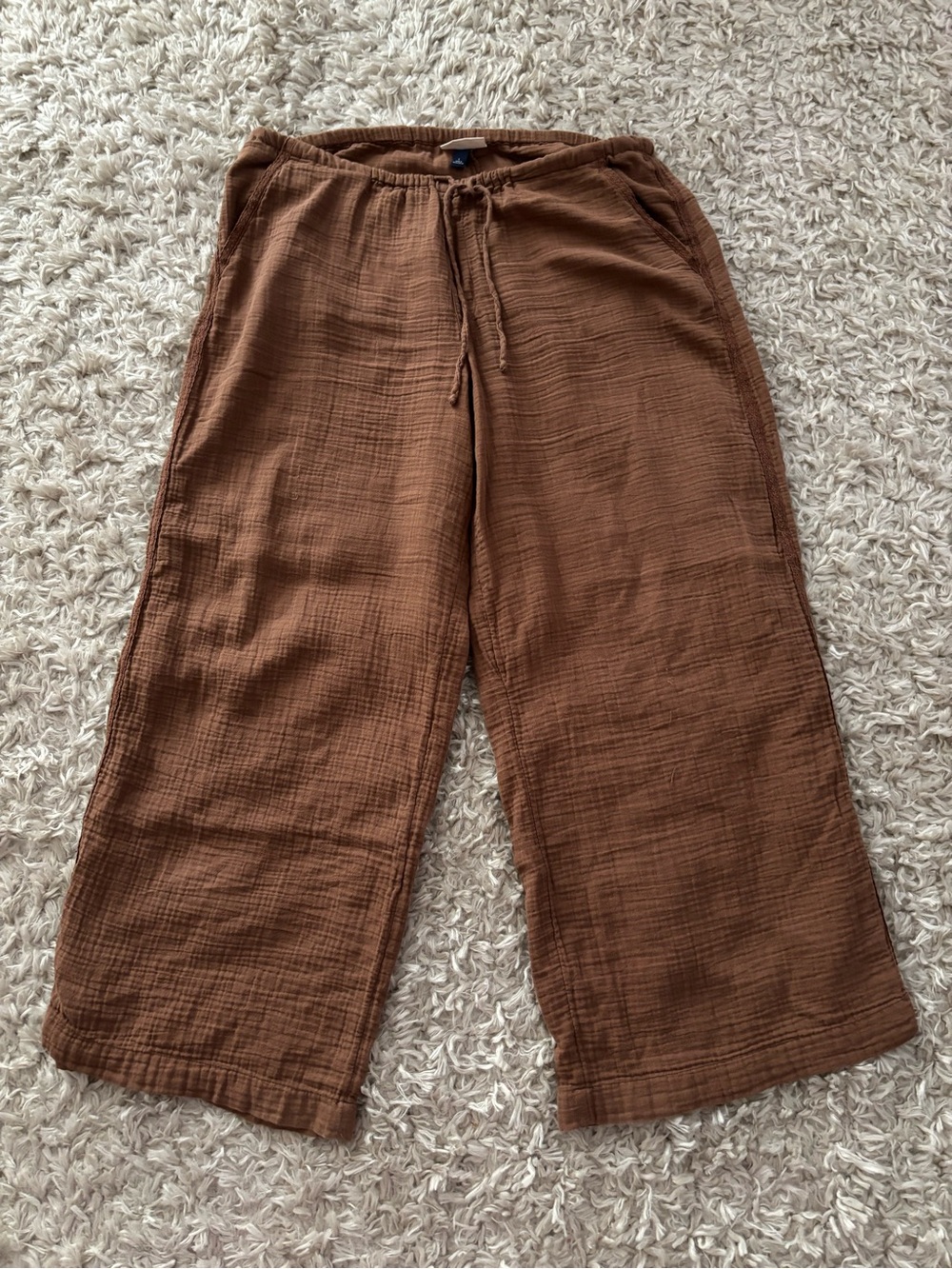 Universal Thread Brown Gauze Wide Leg Pants Size Large | Crochet Trim - Picture 5 of 9